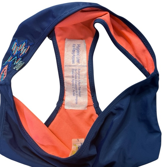 Navy and Coral Women's Swim Set Heat Swimwear BIKINI top + bottom size L. NWOT - Picture 6 of 9